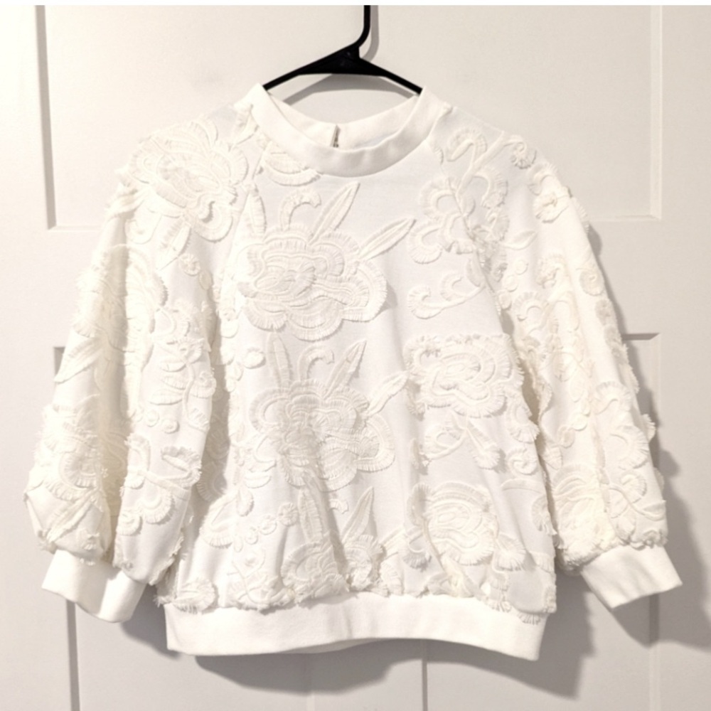 Pearl By Lela Rose Textured Floral Sweatshirt